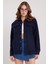 Kadın Relax Fit Rahat Kesim Cepli Düz Apaş Yaka Lacivert Mont Gömlek 1