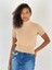 Kadın Kısa Kollu Boğazlı Crop Bej Triko Bluz 1
