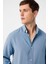 Mavi Keten Karışımlı Yaka Düğmeli Erkek Gömlek 3