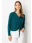 Drapeli V Yaka Dokuma Bluz-Yeşil 1