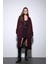 Bordo Kadın Yumuşak Dokulu Oversize Kruvaze Kaban 7