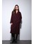 Bordo Kadın Yumuşak Dokulu Oversize Kruvaze Kaban 8