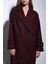 Bordo Kadın Yumuşak Dokulu Oversize Kruvaze Kaban 9