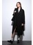 Siyah Kruvaze Kemerli Kadın Trençkot 1