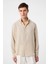 Bej Keten Karışımlı Yaka Düğmeli Erkek Gömlek 1