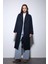 Lacivert Kadın Yumuşak Dokulu Oversize Kruvaze Kaban 4