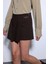 Kahve Pileli Zincir Detaylı Şort Etek 3