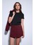 Bordo Pileli Zincir Detaylı Şort Etek 7
