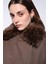 Kahve Suni Kürklü Kısa Kadın Trençkot 7