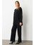 Kapüşon Detay Simli Triko Takım-SİYAH 6