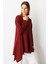 Asimetrik Kesim Kapüşonlu Dokuma Tunik-BORDO 2