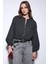 Antrasit Bel Lastikli Crop Kadın Mont 3