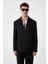 Siyah Relax Fit Keten Karışımlı Erkek Blazer Ceket 1