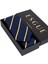 8 cm Sarı Lacivert Çizgili Hand Made Klasik Geniş Mendilli Kravat 4
