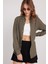 Kadın Slim Fit Düğmeli Yaka Kışlık Yün Viskon Düz Haki Gömlek 1