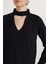 Kadın Standart Fit Choker Yaka Siyah Bluz 4