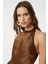 Kahve Asimetrik Saten Sırt Dekolteli Kadın Top 3