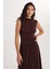 Kadın Slim Fit Dar Kesim Kahverengi Kolsuz Bisiklet Yaka Midi Boy Elbise 3