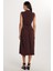 Kadın Slim Fit Dar Kesim Kahverengi Kolsuz Bisiklet Yaka Midi Boy Elbise 5