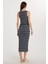 Kadın Slim Fit Dar Kesim Sıfır Kol Halter Yaka Çizgili Elbise 5