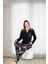 Lady Lingerie Çiçek Desenli V Yakalı Uzun Kollu Cepli Kadın Pijama Takımı 2