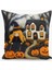 Çift Taraflı Dijital Baskı Kırlent Kılıfı Keçe Işi Gürünümlü Hallowen - Cadılar Bayramı Desenli 1