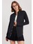 Kadın Slim Fit Düğmeli Yaka Kışlık Yün Viskon Düz Siyah Gömlek 2