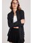 Kadın Slim Fit Düğmeli Yaka Kışlık Yün Viskon Düz Siyah Gömlek 5