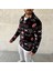 Erkek Yarım Fermuarlı Desenli Polar Sweat Tribal Etnik Desen Yakalı, Uzun Kollu, Oversize Rahat Kalıp, - Siyah 2