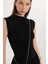 Kadın Slim Fit Dar Kesim Siyah Kolsuz Bisiklet Yaka Midi Boy Elbise 2