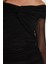 Kadın Slim Fit Dar Kesim Uzun Kollu Straplez Tül Detaylı Siyah Elbise 3
