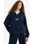 Oversize Dik Yaka Fermuarlı Baskılı Polar Lacivert Kadın Sweatshirt Y2649AZ/NV146 3