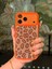 iPhone 17 Pro Uyumlu Kılıf Içi Kadife Leopar Tasarımlı Turuncu Taşlı Işıltılı Pırlanta Silikon 3