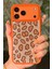 iPhone 17 Pro Max Uyumlu Kılıf Içi Kadife Leopar Tasarımlı Turuncu Taşlı Işıltılı Pırlanta Silikon 1