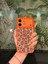 iPhone 17 Pro Max Uyumlu Kılıf Içi Kadife Leopar Tasarımlı Turuncu Taşlı Işıltılı Pırlanta Silikon 6