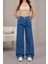Kadın Yüksek Bel Wide Leg Pileli Palazzo Jeans Pantolon 3