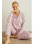 Toz Pembe Puan Desenli Termal Önden Düğmeli Uzun Kollu Kadın Pijama Takımı 1