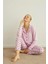 Toz Pembe Puan Desenli Termal Önden Düğmeli Uzun Kollu Kadın Pijama Takımı 2