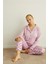 Toz Pembe Puan Desenli Termal Önden Düğmeli Uzun Kollu Kadın Pijama Takımı 3