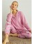 Pembe Bear Desenli Termal Önden Düğmeli Uzun Kollu Kadın Pijama Takımı 1