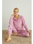 Pembe Bear Desenli Termal Önden Düğmeli Uzun Kollu Kadın Pijama Takımı 2