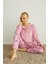 Pembe Bear Desenli Termal Önden Düğmeli Uzun Kollu Kadın Pijama Takımı 3