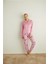 Pembe Bear Desenli Termal Önden Düğmeli Uzun Kollu Kadın Pijama Takımı 4