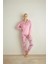 Pembe Bear Desenli Termal Önden Düğmeli Uzun Kollu Kadın Pijama Takımı 5