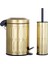 Haus Pedallı Çöp Kovası Tuvalet Wc Fırçası Banyo Çöp Kovası 2li Banyo Seti 5 Litre Gold Vintage 3