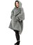 Oversize Giyilebilir Battaniye Tek Beden Çok Rahat Unisex Hoodie Peluş Kapüşonlu Sweatshirt (Gri-Siyah) 1