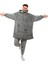Oversize Giyilebilir Battaniye Tek Beden Çok Rahat Unisex Hoodie Peluş Kapüşonlu Sweatshirt (Gri-Siyah) 2
