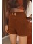 Kahverengi Süet Toka Kemer Detaylı Mini Şort 3