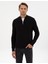 Erkek Siyah Slim Fit Dik Yaka Fermuarlı Triko Kazak 50317363-VR046 1