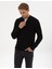 Erkek Siyah Slim Fit Dik Yaka Fermuarlı Triko Kazak 50317363-VR046 3